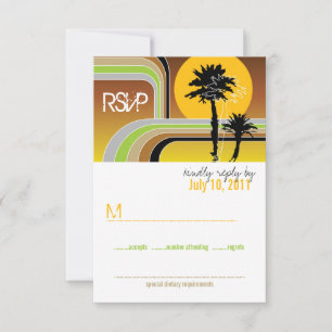 Retro Sunset Tropical Palm Trees Wedes Carte RSVP