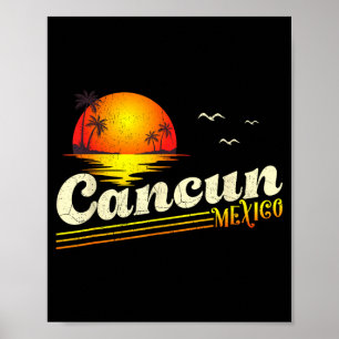 Retro Sunset Tropical Summer Vacation Cancun Beach Poster