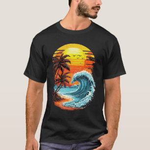 Retro Sunset Tropical Vintage Beach Palm Tree And T-Shirt