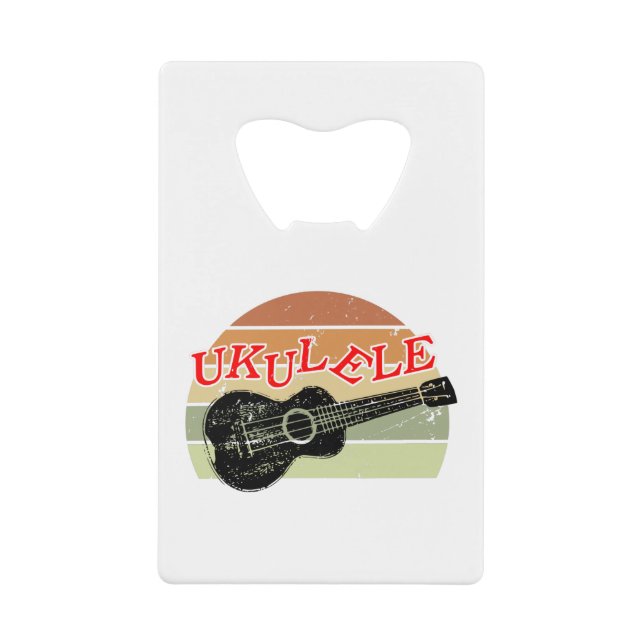 Retro Sunset Ukulele Distressed Drawing Credit Card Bottle Opener (Front)
