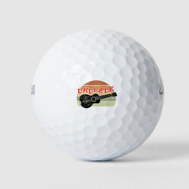Retro Sunset Ukulele Distressed Drawing Golf Balls (Front)