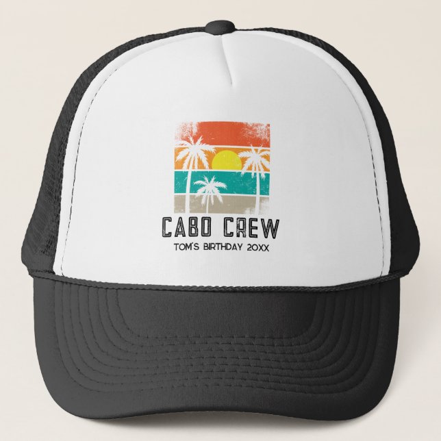 Retro Sunset Vacation 20th 30th 40th Birthday Trip Trucker Hat (Front)