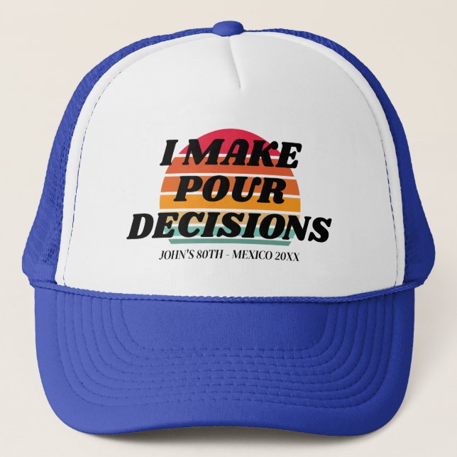 Retro Sunset Vacation 50 60th 70th Birthday Squad Trucker Hat (Front)