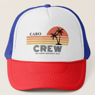 Retro Sunset Vacation Birthday Trip 90's Bday Crew Trucker Hat
