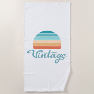 Retro Sunset+Vintage Script Distressed Beach Towel