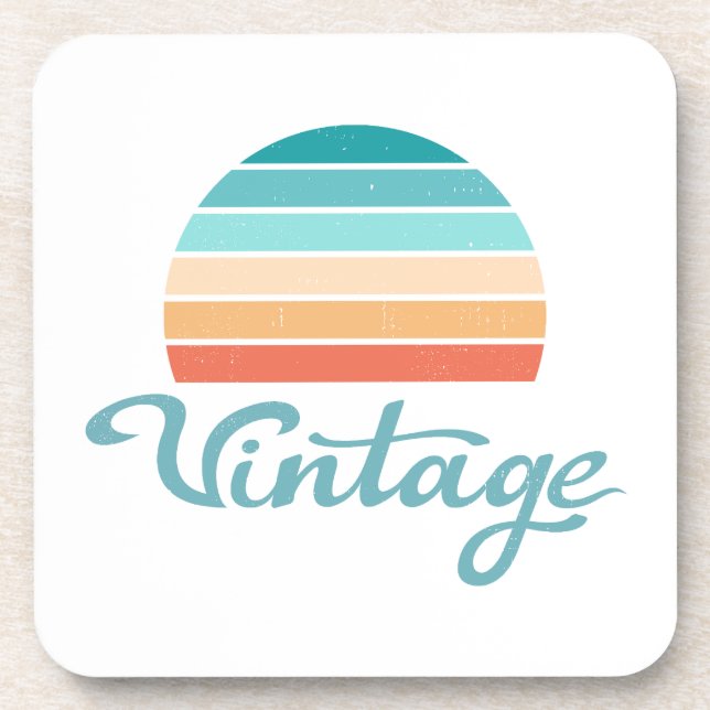 Retro Sunset+Vintage Script Distressed Coaster (Front)