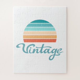 Retro Sunset+Vintage Script Distressed Jigsaw Puzzle