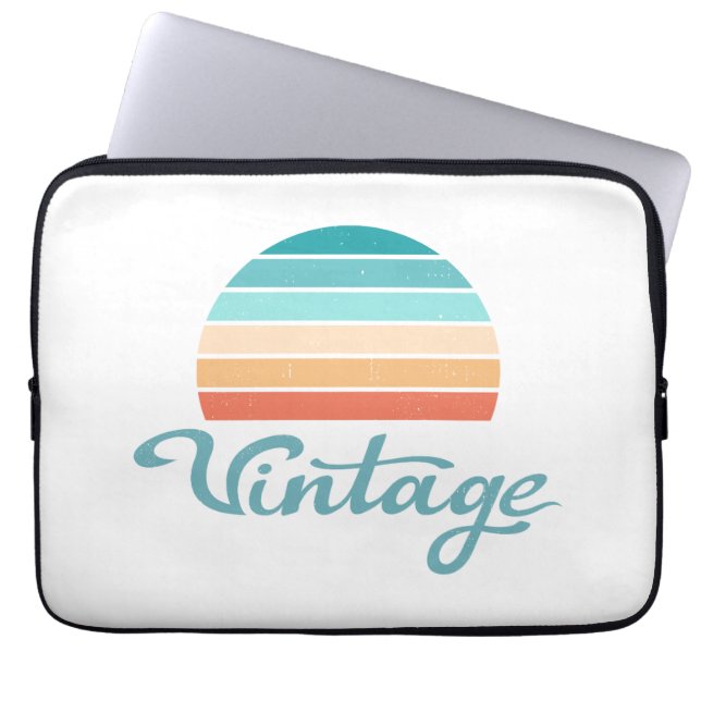 Retro Sunset+Vintage Script Distressed Laptop Sleeve (Front)