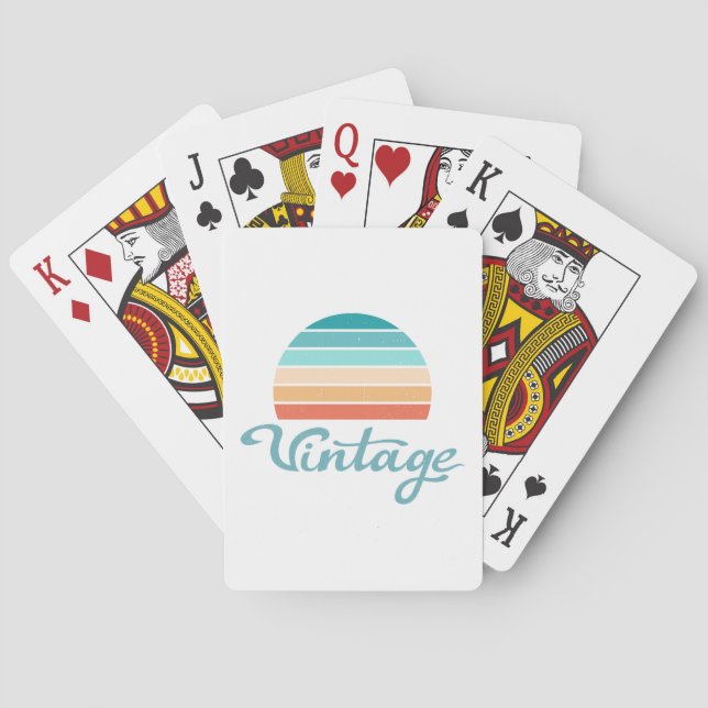 Retro Sunset+Vintage Script Distressed Playing Cards (Back)