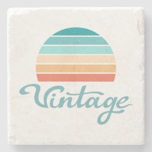 Retro Sunset+Vintage Script Distressed Stone Coaster
