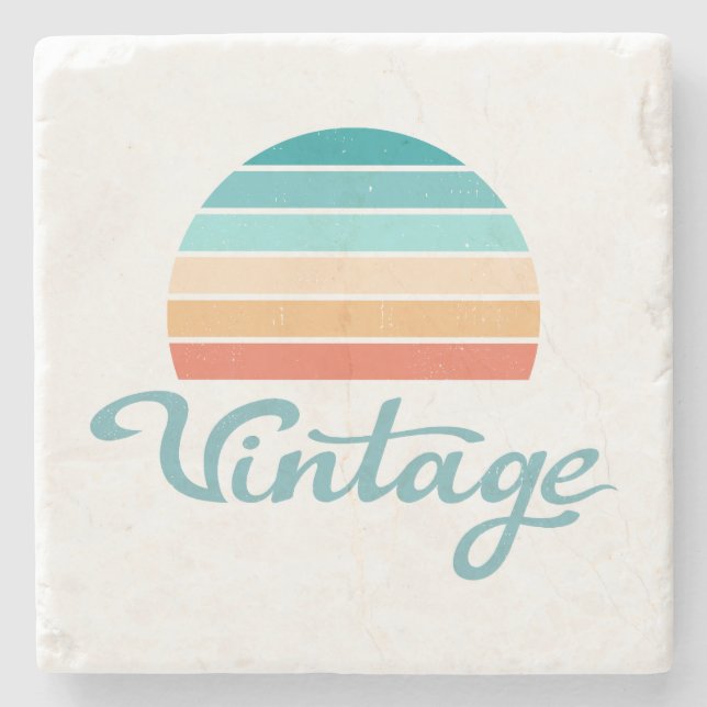 Retro Sunset+Vintage Script Distressed Stone Coaster (Front)