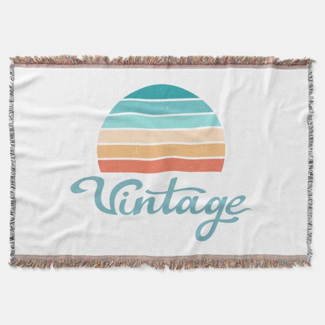 Retro Sunset+Vintage Script Distressed Throw Blanket (Front)