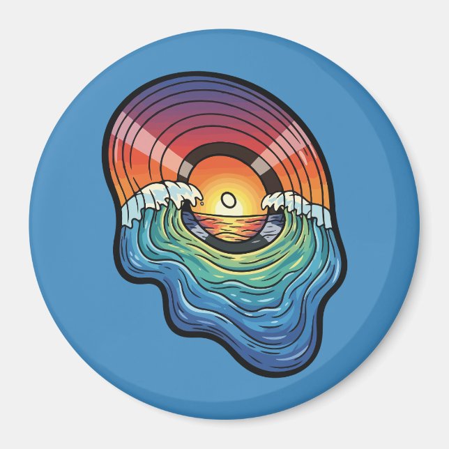 Retro Sunset Wave Vinyl Aesthetic Magnet (Front)