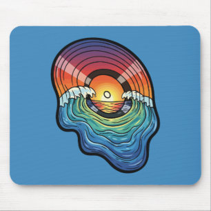 Retro Sunset Wave Vinyl Aesthetic Mouse Pad