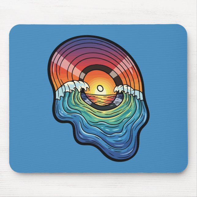 Retro Sunset Wave Vinyl Aesthetic Mouse Pad (Front)