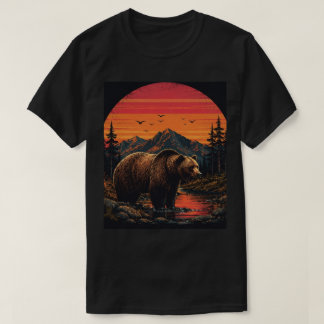 Retro Sunset Wildlife Vintage Animal Silhouette T-Shirt