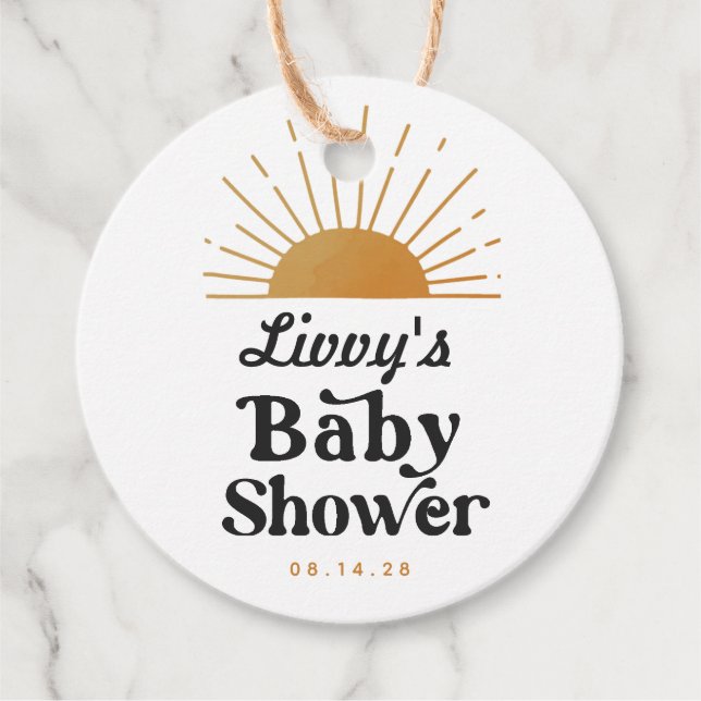 Retro Sunshine Baby Shower Favour Tags (Front)