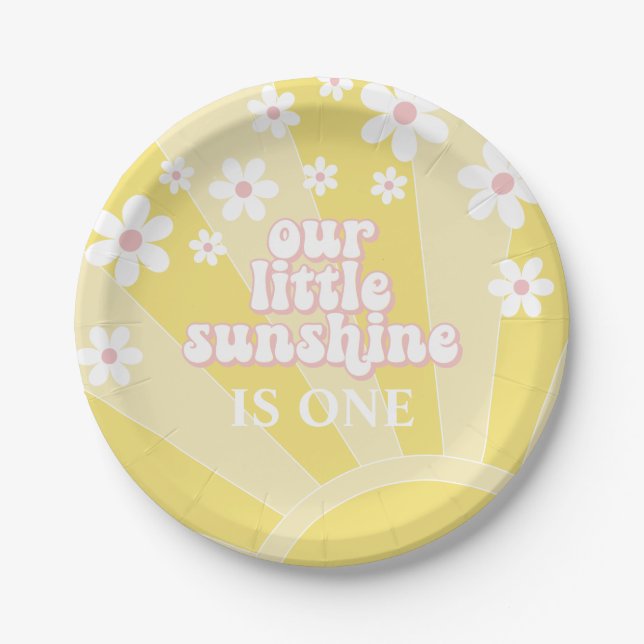 Retro Sunshine Daisy boho birthday Paper Plate (Front)