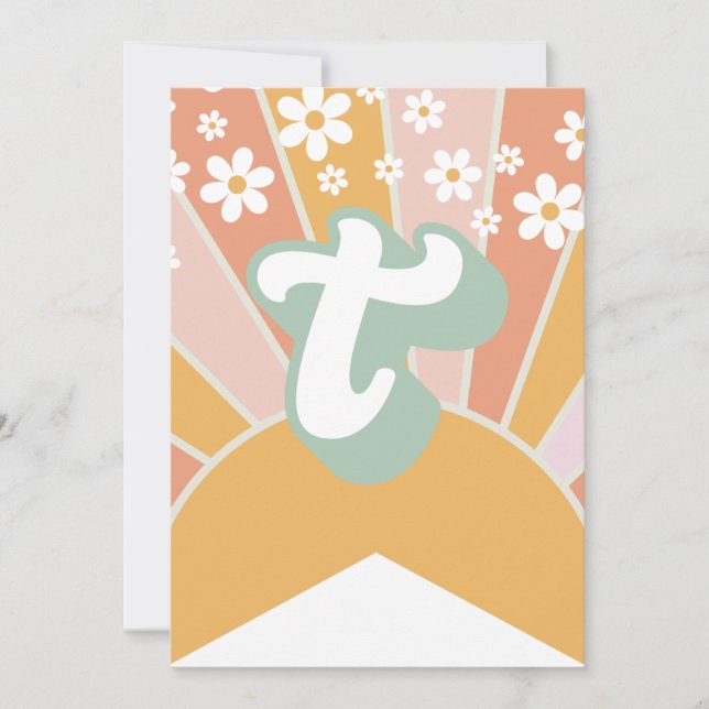 Retro Sunshine daisy boho floral Banner T Invitation (Front)