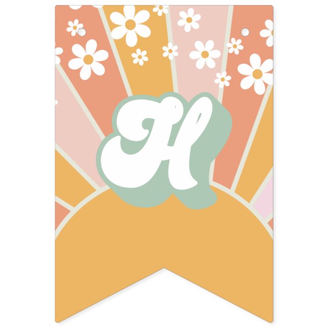 Retro Sunshine daisy boho floral birthday Banner (Second Flag)