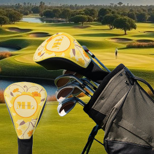 Retro Sunshine Florals-Yellow Flowers Golf Head Cover
