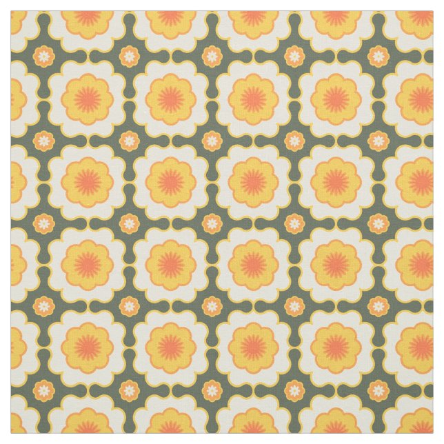 Retro Sunshine Flower 70s Geometric Floral Pattern Fabric (Swatch)