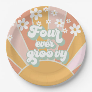 Retro Sunshine Four Ever Groovy Daisy Paper Plate