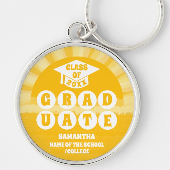 Retro Sunshine Graduation Keychain (Front)