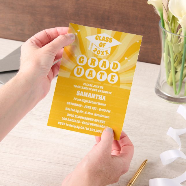 Retro sunshine Graduation Party Vellum Invitations (Handheld)