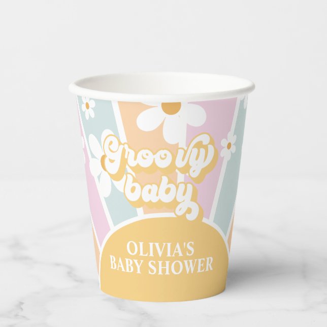 Retro Sunshine Groovy BABY pastel Daisy Paper Cups (Front)