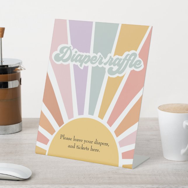 Retro Sunshine Groovy Baby Shower Diaper Raffle Pedestal Sign (In SItu)