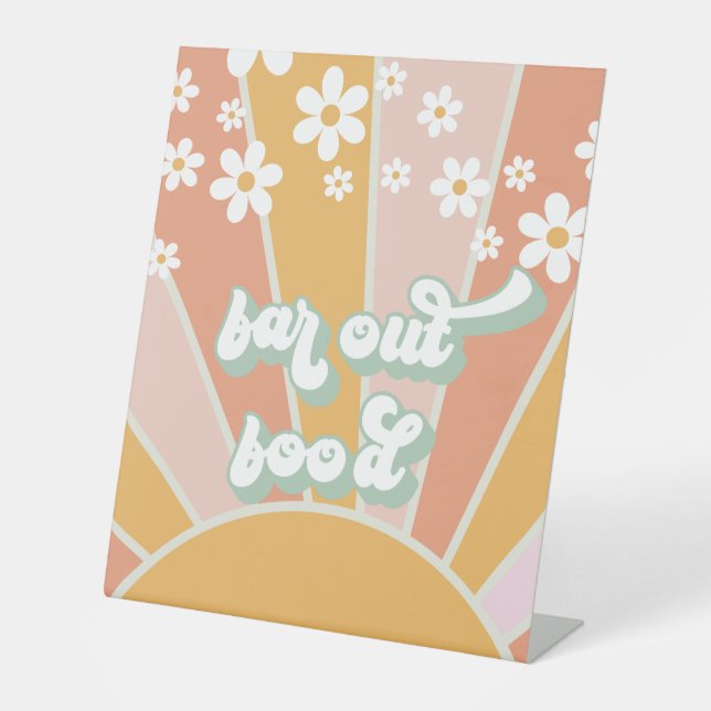 Retro Sunshine Groovy Far Out Food Pedestal Sign (Front)