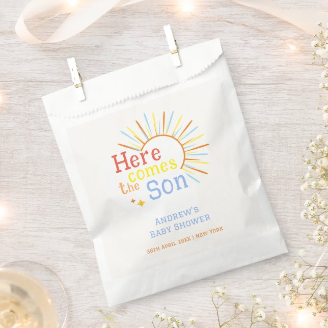 Retro Sunshine Here Comes The Son Baby Shower  Favour Bag (Clipped)