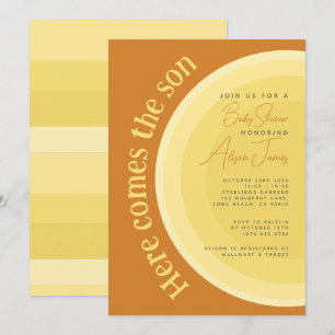 Retro Sunshine Here Comes the Son Baby Shower Invitation