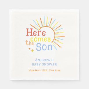 Retro Sunshine Here Comes The Son Baby Shower  Napkin
