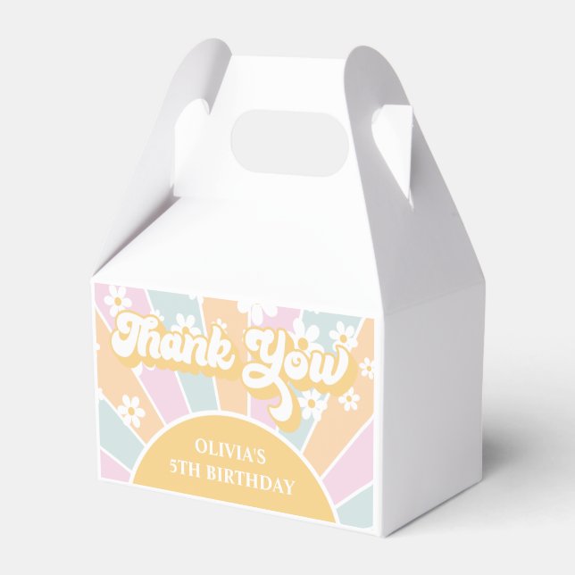 Retro Sunshine Pastel Daisy Birthday Favor Box (Front Side)