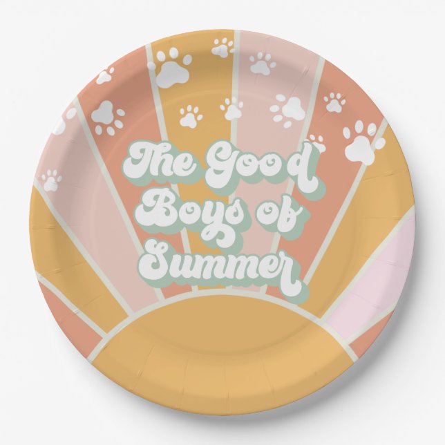 Retro Sunshine Paw print paper Plates (Front)