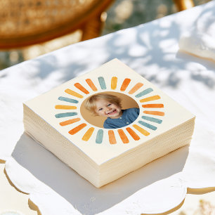 Retro Sunshine Photo Birthday  Napkin