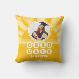 Retro Sunshine Photo Graduation Throw Pillow