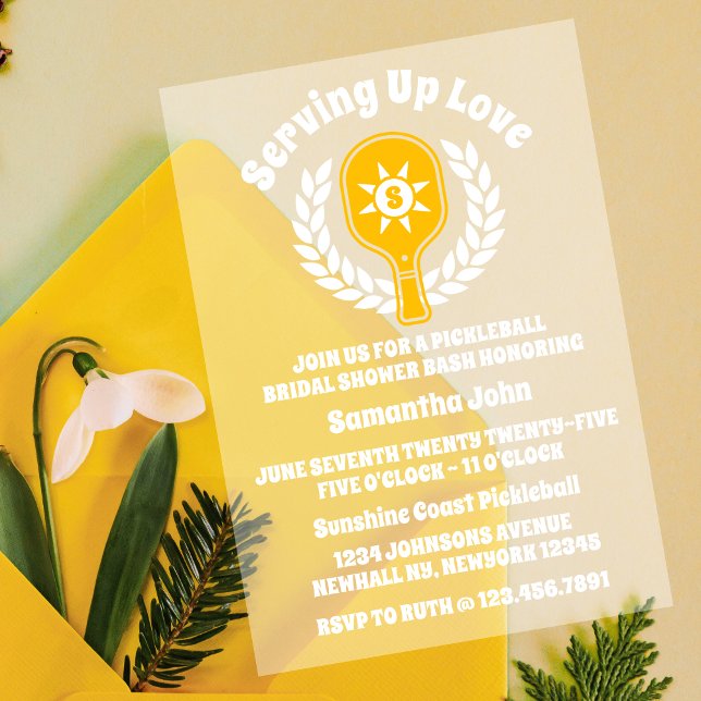Retro Sunshine Pickleball Bridal Shower Acrylic Invitations (Bridal Shower Invitation)