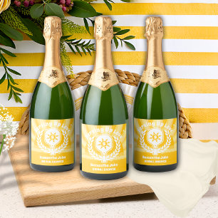 Retro Sunshine Pickleball Bridal Shower Sparkling Wine Label