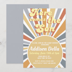 Retro Sunshine Sun Themed Boy Baby Shower Invitation