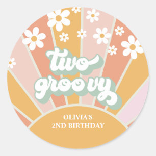 Retro Sunshine Two Groovy Daisy Birthday Classic Round Sticker