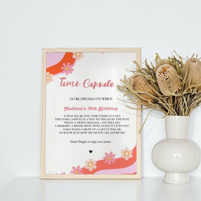 Retro Super Daisy temps baby shower Capsule Poster (Créateur téléchargé)