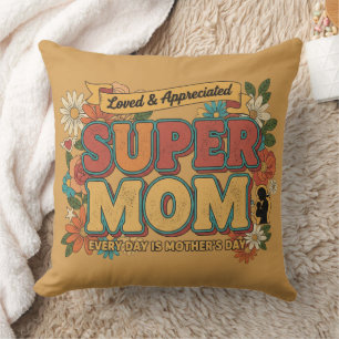 Retro Super Mom Floral Aesthetic - Every Day Throw Pillow