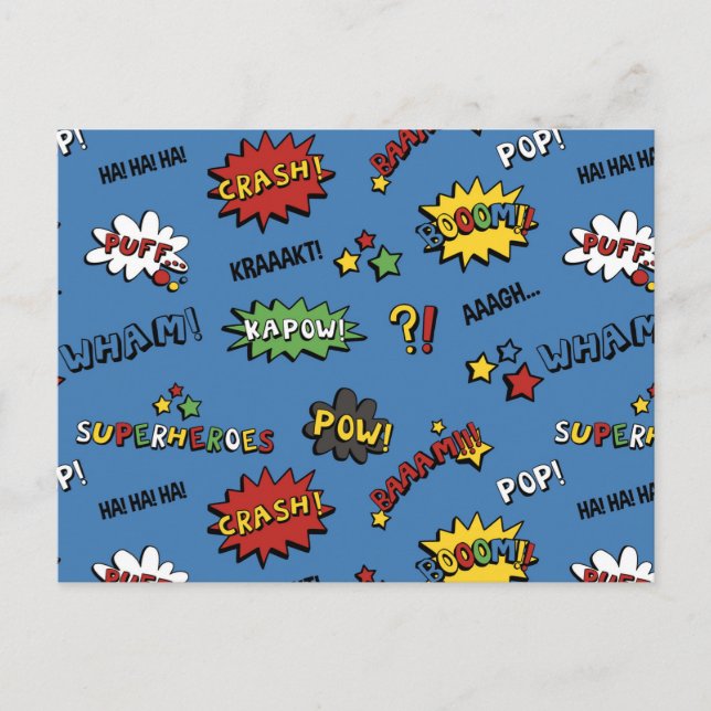 Retro Superhero Kids Pattern Postcard (Front)