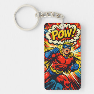 Retro Superhero POW! Comic Book Pop Art Keychain