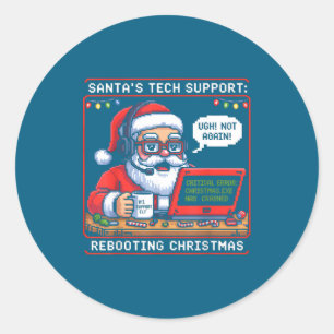 Retro Support Tech s Santa Rebooting Classic Round Sticker