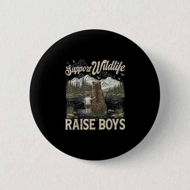 Retro support wildlife raise boys funny mama bear 2 inch round button (Front)