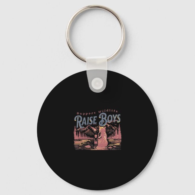 Retro support wildlife raise boys funny mama bear keychain (Front)